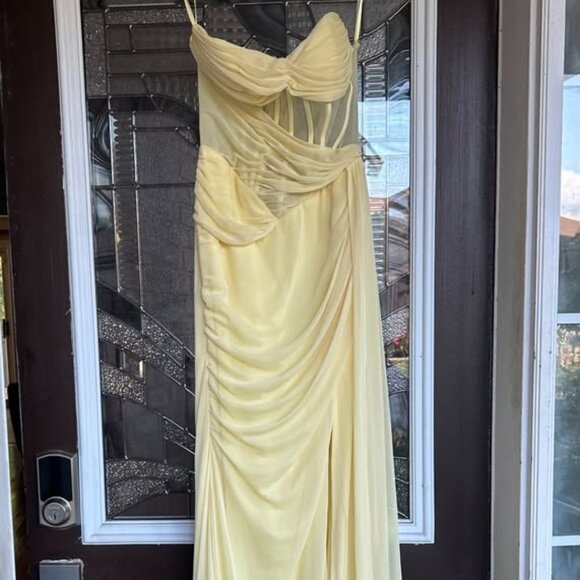 Strapless Fitted Yellow Gown Prom Dress - Picture 4 of 4